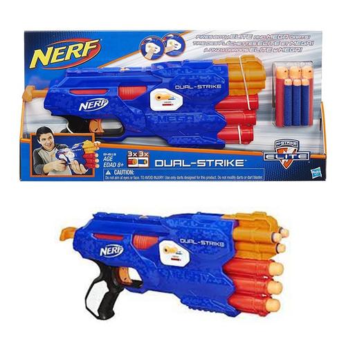 Blaster NERF MEGA DUAL-STRIKE – 3 Elite + 3 Mega – Modèle Hasbro 2013 – Occasion Très Bon État