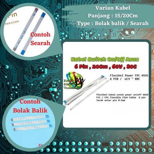 Jual Kabel Flexible Switch ON/OFF Laptop Asus 6 Pin Lebar 3.5mm Satu ...