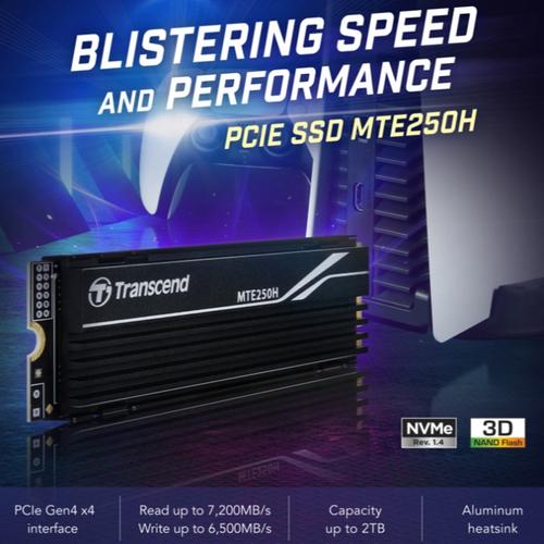 SSD NVMe PCIe Gen4 X4 Transcend MTE250H 4TB - Vitesse Lecture 7500 Mo/s - Cryptage AES 256 Bits - Pour Gaming, Montage Vidéo
