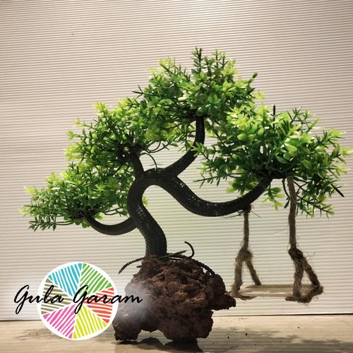 Jual Bonsai Plastik + Ayunan Hiasan Aquarium Tanaman Aquascape Ikan