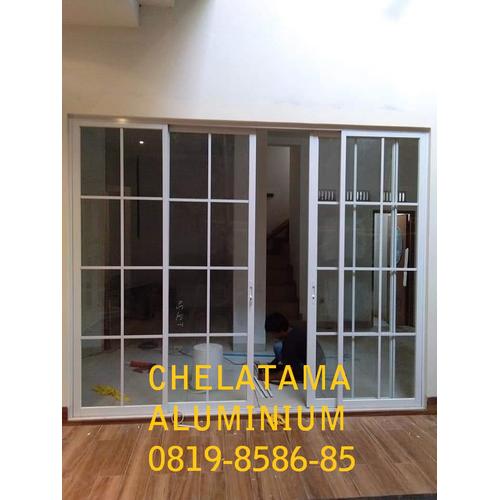 Jual Pintu Aluminium Sliding+Ornamen /Putih - Jakarta Selatan