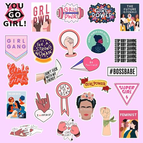 Girl Power Computer Sticker Promo 24 Pcs STICKER GIRL POWER FEMINIST Medium Size Stiker Laptop ...