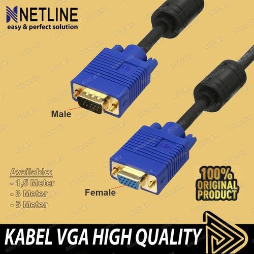 Jual NETLINE Kabel VGA Male to Female 1,5M 3M 5M Original Gold HIGH