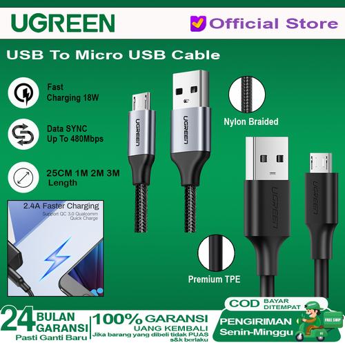 Jual Kabel Data Micro USB 18W UGREEN Fast Charging Premium Braided
