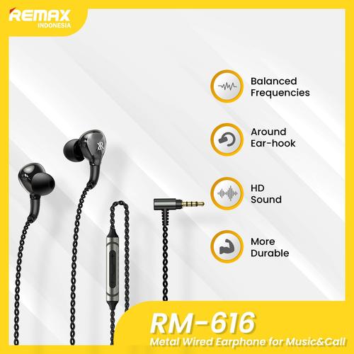 Promo REMAX Metal Wired Earphone for Music & Call RM-616 - Hitam ...