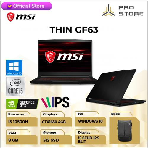 Gambar MSI GF63 Thin i5 10500 8GB 512ssd GTX1650 4GB W10 15.6FHD IPS 60Hz BL - GTX1650 4GB dari ProStoreComputer Jakarta Utara Tokopedia