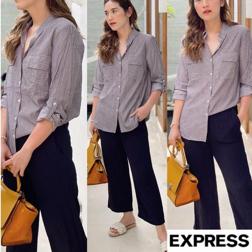 Jual express puff Black shirt blouse 