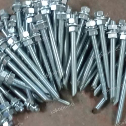 Jual chemical anchor bolt Beton M16 x 400 mm 2mur + 2ring galvanis Jakarta Pusat