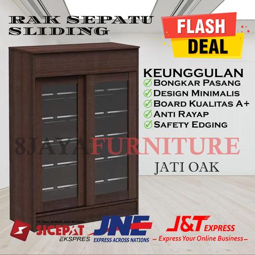 Gambar Rak / Lemari Sepatu Lunar Huga 425 Jati Tua Pintu Kaca Sliding Kayu - WENGE WHITE, NON PACKING dari 8 Jaya Furniture Kota Bekasi Tokopedia