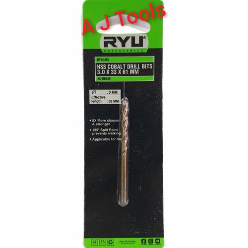 Mata Bor HSS-CO 3mm RYU Cobalt Drill 