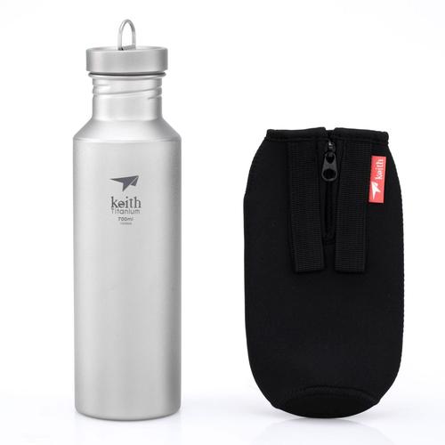 Keith Titan Trinkflasche 700 Ml – Bajonettverschluss, Rein Titan, Mit Tasche & Karabiner