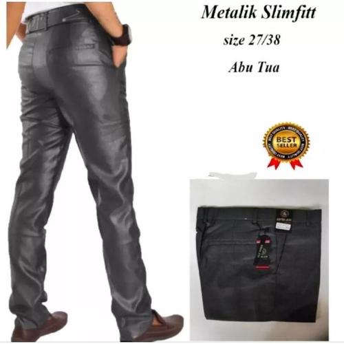 Gambar Celana Formal Pria Bahan Mengkilap MetaliK Slimfit Kantor Panjang dari SENTILING Kab. Pekalongan Tokopedia