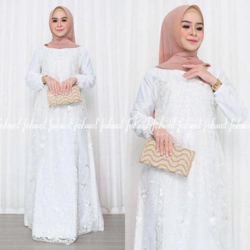 Jual Baju Gamis Wanita Muslim Syari Gamis Brokat Putih Bordir Terbaru Kota Pekalongan Naqiya Batik Tokopedia