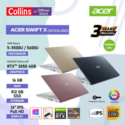 Gambar ACER SWIFT X SFX14-41G - R5-5600U 16GB 512GB RTX3050 14" FHD W10 OHS - R5-5600U dari Collins Official Jakarta Pusat Tokopedia