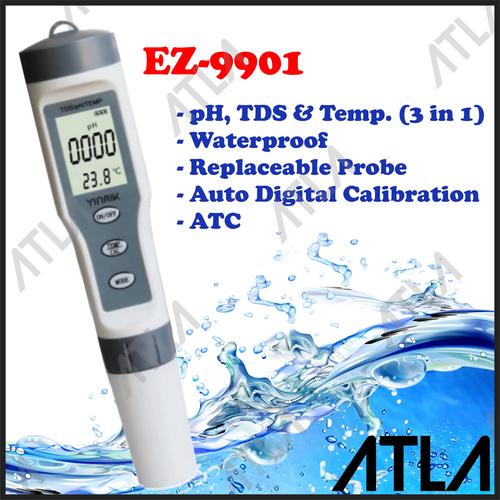 Jual pH TDS Temperature Temp Meter Waterproof Auto Calibrate ATC EU028 Kota Surabaya Atla