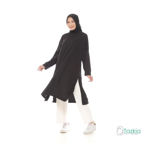 Gambar Atasan Muslim Wanita | Slit Midi Dress Black | Oversize Tunik Kaos dari Tazkia Hijab Store Kota Bandung Tokopedia