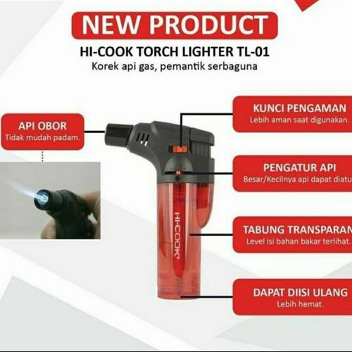 Jual PEMATIK KOMPOR HI COOK, TORCH LIGHTER MINI, korek api gas, 9,8gr Merah Kota Depok