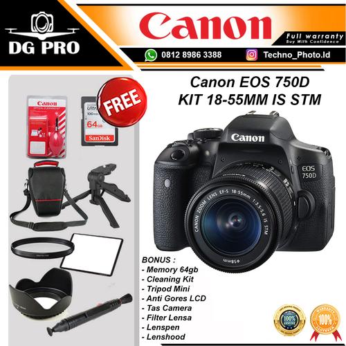 Jual CANON EOS 750D KIT 1855MM IS STM PAKET BONUS 6 ITEM GARANSI