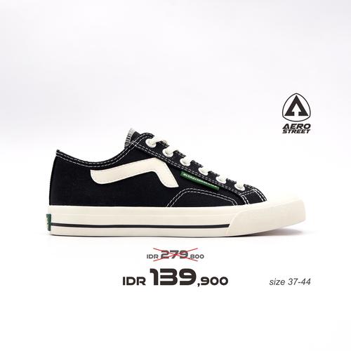 Promo Aerostreet 37-44 Jhosse Low Hitam - Sepatu Sneakers Casual Pria