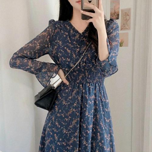 Jual Midi Dress Vintage Pattern Long 