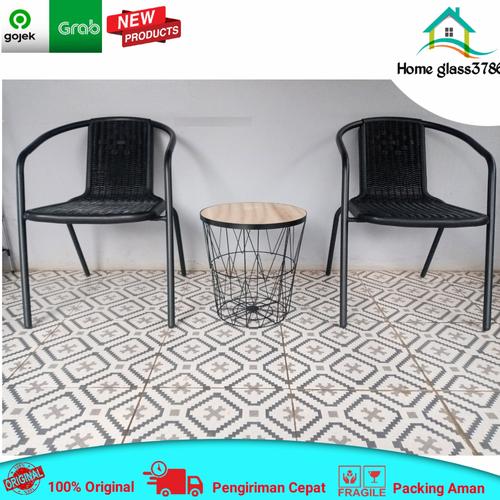 Gambar Kursi Bangku Teras Taman 1 Set Outdoor 2 Set - Black Wood dari Home glass3786 Kota Depok Tokopedia