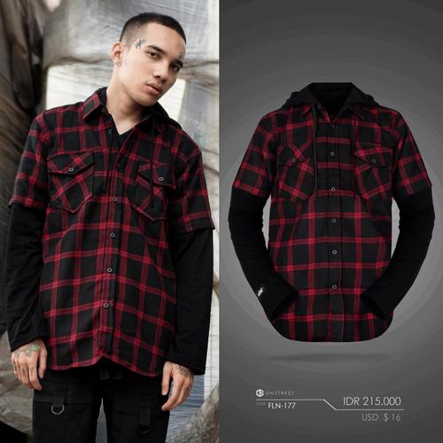 Jual FLANNEL HOODIE DOUBLE LAYER 