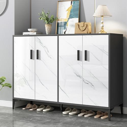 Jual Rak Sepatu 4 Pintu 120cm Papan MDF Motif Marmer Putih Gagang Besi ...