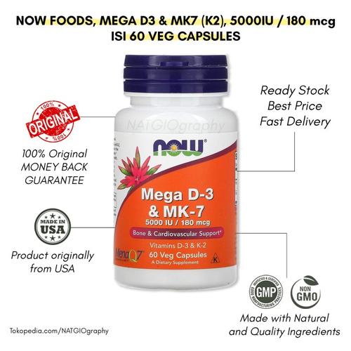 Jual Now Vitamin Imun MEGA D3 K2 MK7 5000 IU 180 mcg isi 60 Veg Caps
