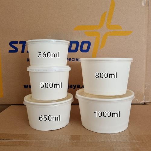 Jual [25pc] Mangkok Kertas Paper Bowl 500ml putih polos dengan tutup