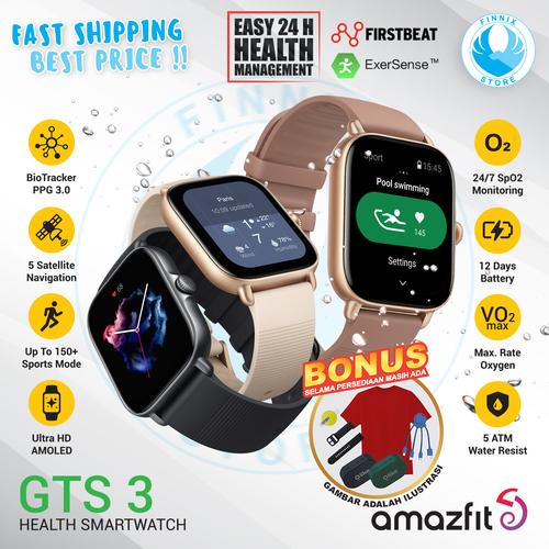 Promo Amazfit GTS 3 Smartwatch Ultra HD AMOLED Display - Garansi Resmi -  Graphite Black, PAKET BONUS - Jakarta Utara - Finnix Store | Tokopedia
