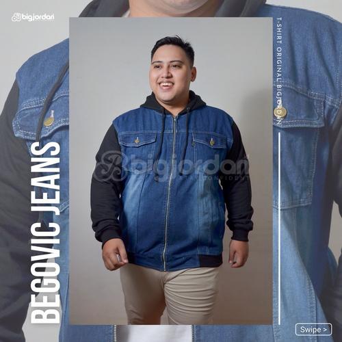 Jual jaket jeans hoodie pria big size 