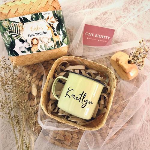 Jual SOUVENIR MUG ENAMEL CUSTOM BIRTHDAY ULANG TAHUN BABY BORN AQIQAH