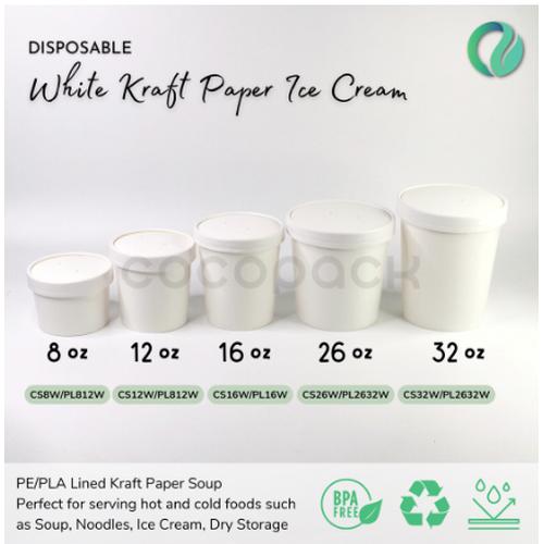 Jual White Kraft Paper Cup Ice Cream Bowl + Paper Lid (25 PCS) - 32oz ...