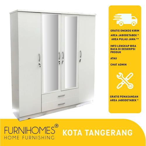Gambar Furnihomes Lemari Pakaian 4 Pintu " BELATRIX " - FULL PUTIH dari FURNIHOMES Kota Tangerang Tokopedia