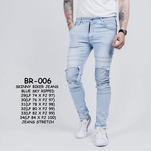 Jual BR-006 SKINNY BIKER BLUE SKY JEANS 