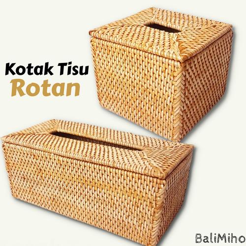 Vierkante Rotan Tissue Box, Decoratieve Kubus Tissue Box Houder, Rotan Tissue Box Houder met 2 Zij-Organizer, Afstandsbediening Opslag Organizer voor Badkamer Woonkamer Bureau