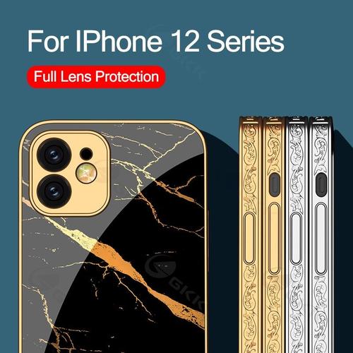 Case iPhone 12 Pro Max /12 Pro /12 Mini /12 Glass Motif Marble GKK Ori  Gold Line Black, iPhone12 ProMax di Benny Acc Tokopedia - Main Image