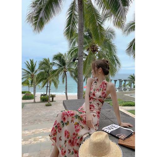flower casual dress women / halter neck 