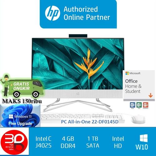 Gambar HP PC AiO 22-DF0145D J4025 4GB DDR4 1TB DVD INTEL HD W10SL&OHS19 1Year dari 3DD - HP Authorized Jakarta Pusat Tokopedia
