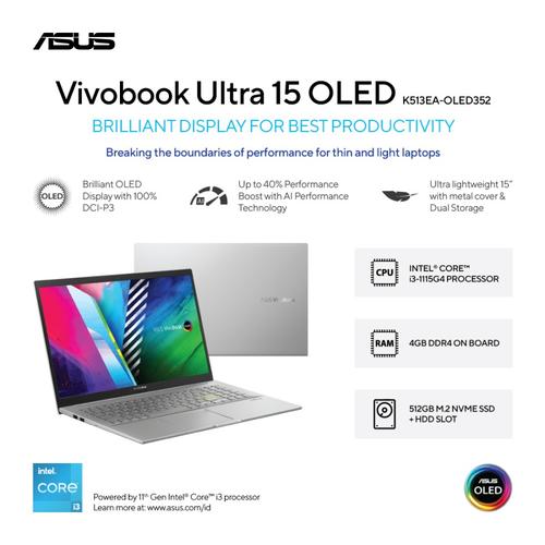 Jual Asus VivoBook 15 K513EA-OLED352 /Core i3-1115G4/4GB/512GB SSD