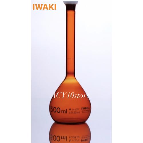 Jual IWAKI Volumetric Flask Amber, Plastic Stopper 100ml, 250ml, 500ml ...
