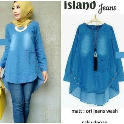 Jual jeans denim tunik blouse hijab 