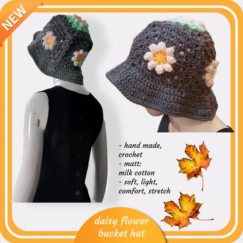 Jual daisy flower bucket hat crochet 