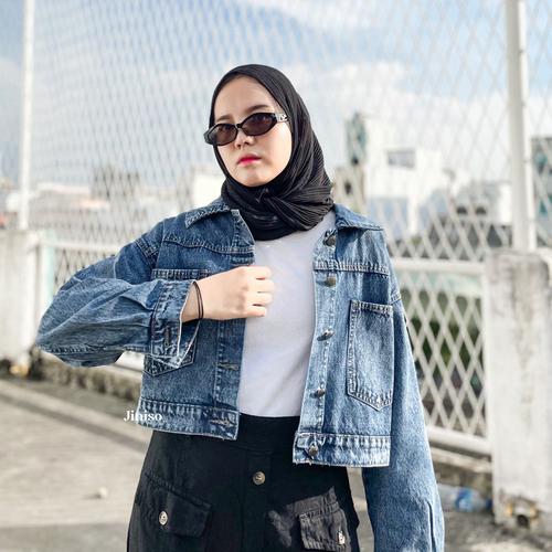 Outwear Wanita Jaket Jeans Crop Top 