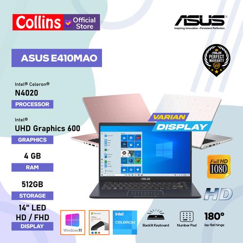 Gambar LAPTOP ASUS E410MA - INTEL N4020 DDR4 4GB 512GB SSD INTEL UHD 14" W10 - 14" FHD dari Collins Official undefined Tokopedia