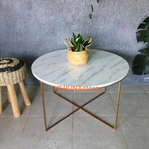Jual meja ruang tamu minimalis bundar - putih gold - Kab. Bogor