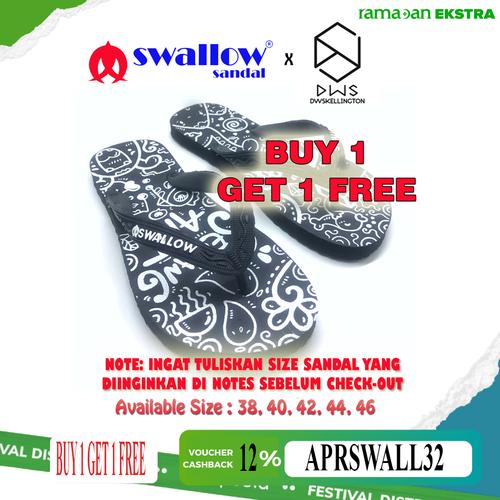 Gambar BUY 1 GET 1 FREE SANDAL SWALLOW x DWSKELLINGTON WARNA HITAM dari Swallow Official Store Kota Medan Tokopedia