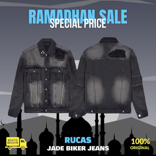Rucas Jade Black Biker Denim Jacket - L 