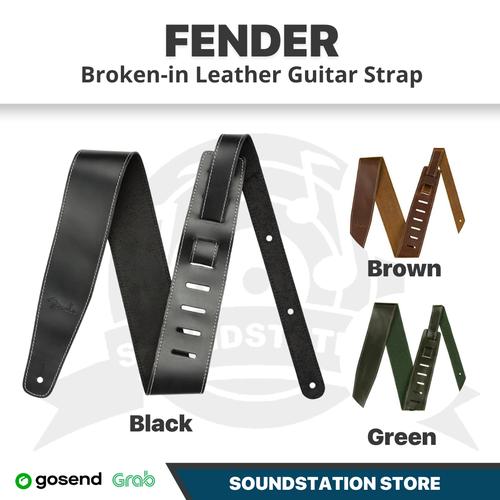 Promo Fender Brokenin Leather Guitar Strap Brown 2.5inch Green
