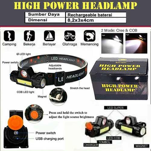 Jual Waterproof Headlamp LED Rechargeable Headlight Q5 Cree Head Lamp Light 5 LED Kotak Kota